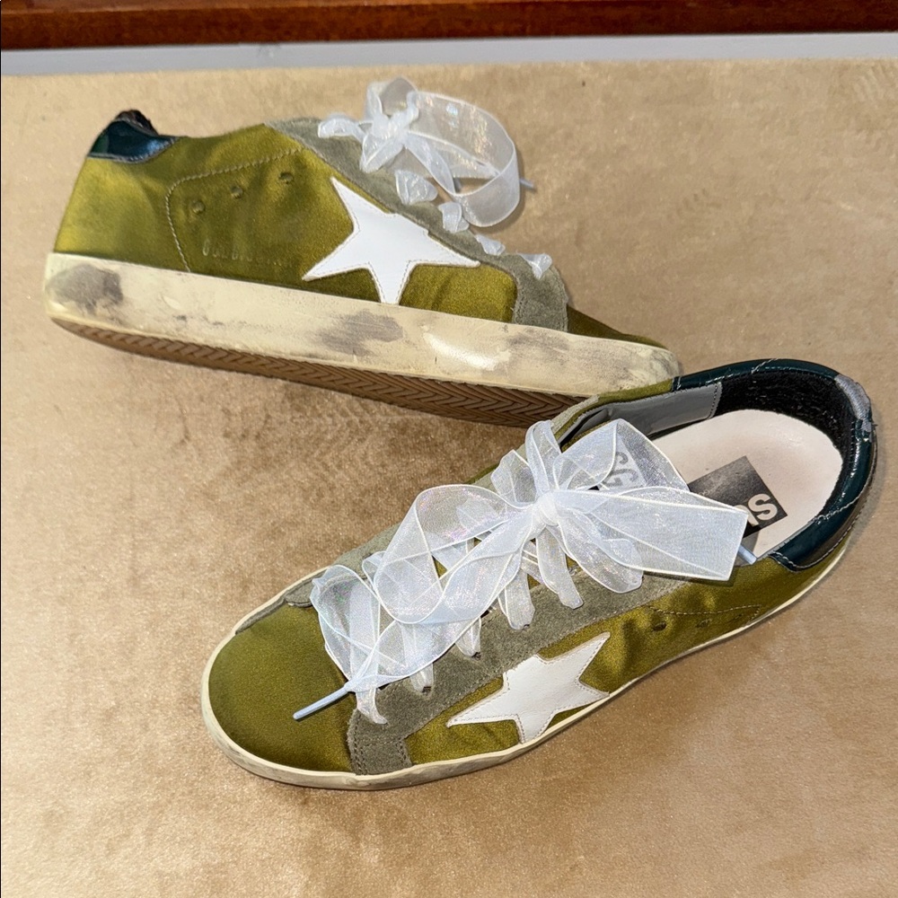 Golden Goose satin green sneakers